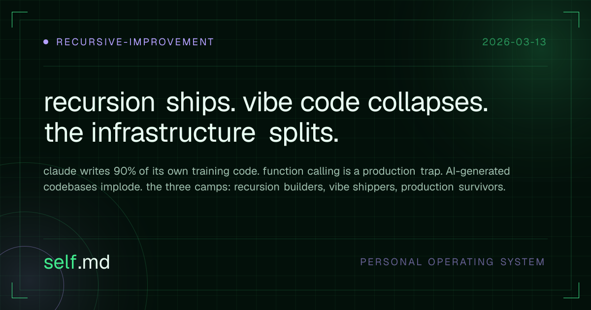 recursion ships. vibe code collapses. the infrastructure splits.